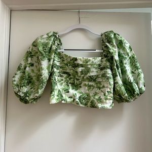 Abercrombie Green Floral Puff Sleeve Top